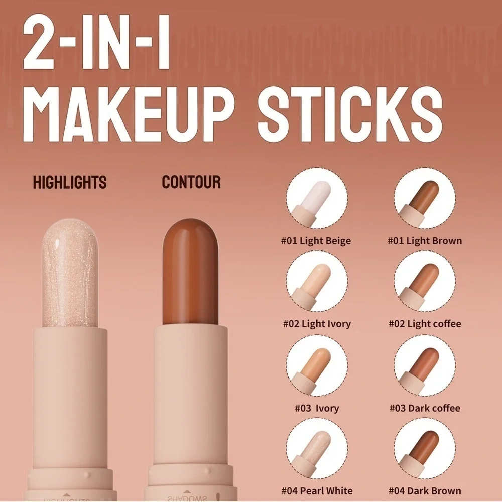 Hello Kiss 2-in-1 Concealer Contour Stick - Light Ivory & Light Coffee